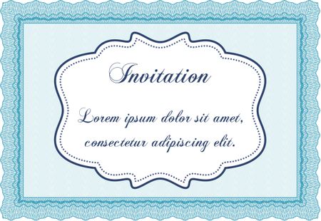 Vintage invitation. Excellent complex design. With guilloche pattern and background. Vector illustration.