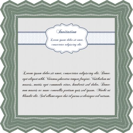 Vintage invitation. Excellent complex design. With guilloche pattern and background. Vector illustration. 