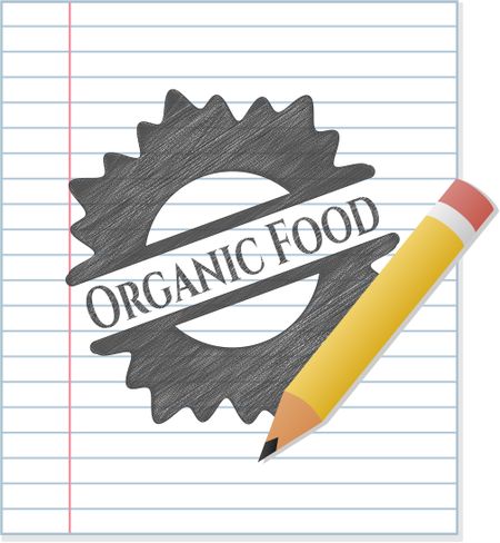 Organic Food emblem draw with pencil effect