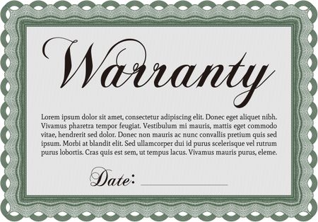 Warranty Certificate template. Detailed. Easy to print. Cordial design. 