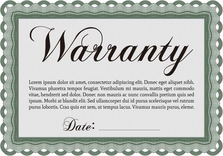 Warranty Certificate template. Detailed. Easy to print. Cordial design.