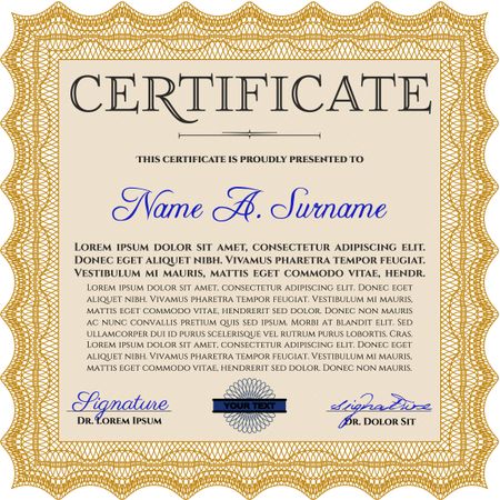 Orange Certificate or diploma template. Customizable, Easy to edit and change colors. Easy to print. Cordial design. 