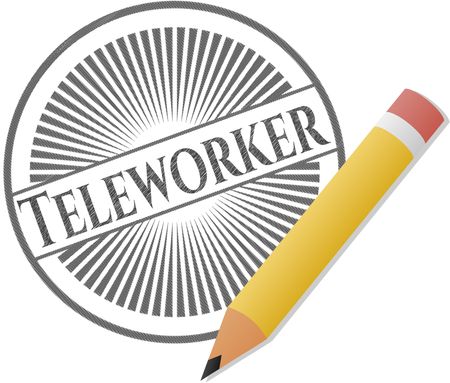 Teleworker with pencil strokes