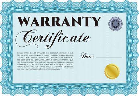 Warranty Certificate template. Cordial design. With background. Detailed.