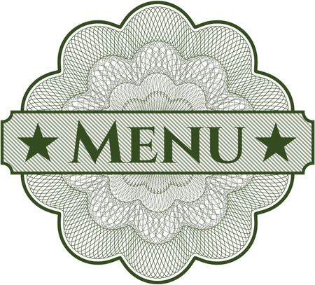 Menu inside money style emblem or rosette