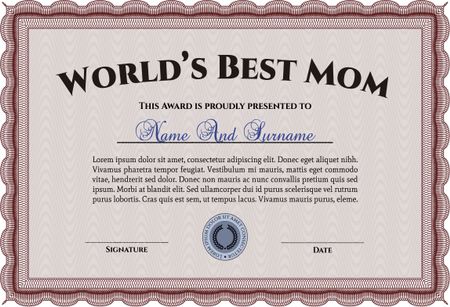 World's Best Mother Award Template. Complex background. Lovely design. Customizable, Easy to edit and change colors. 