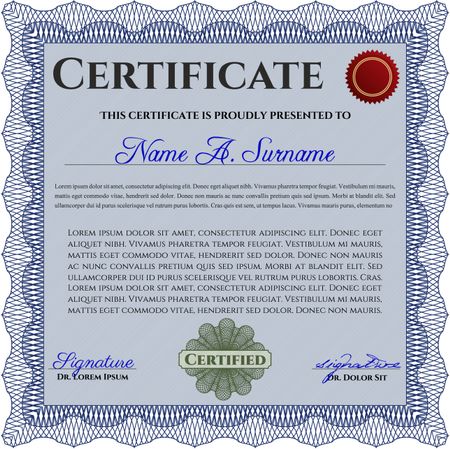 Certificate template or diploma template. Complex background. Beauty design. Vector pattern that is used in currency and diplomas.Blue color.