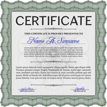 Certificate template or diploma template. Complex background. Beauty design. Vector pattern that is used in currency and diplomas.Green color.