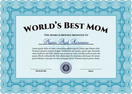 World's Best Mom Award. Detailed. Complex design. Printer friendly. 