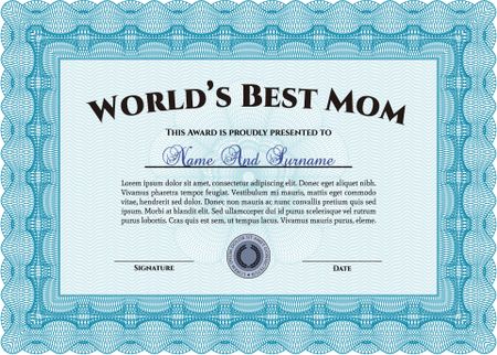 World's Best Mom Award. Detailed. Complex design. Printer friendly.