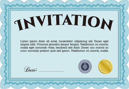 Vintage invitation. Excellent complex design. Vector illustration. With guilloche pattern and background.