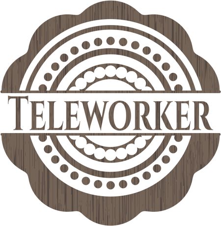 Teleworker retro style wooden emblem