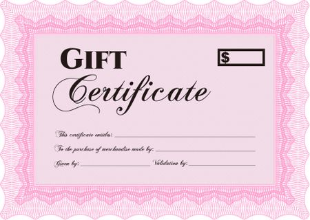 Retro Gift Certificate template. Border, frame. Artistry design. With linear background. 