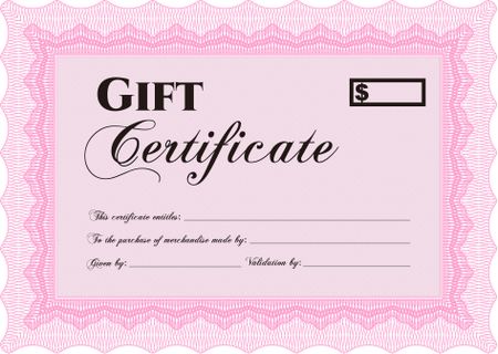 Retro Gift Certificate template. Border, frame. Artistry design. With linear background.