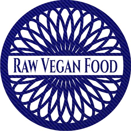 Raw Vegan Food badge with denim background