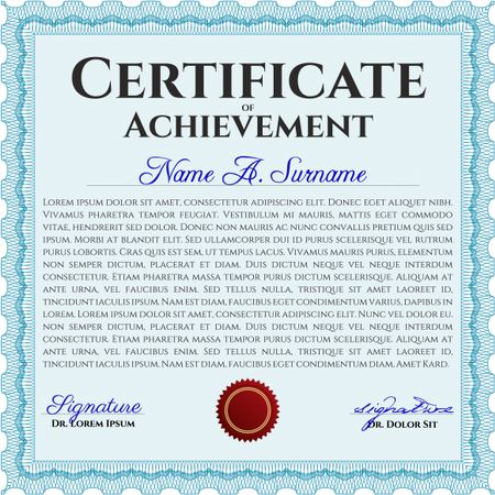 Light blue Certificate. Detailed. Complex design. Printer friendly. 