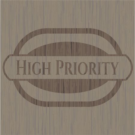 High Priority retro style wood emblem