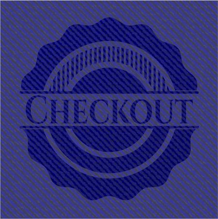 Checkout emblem with denim high quality background