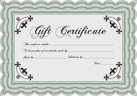 Modern gift certificate. Sophisticated design. With great quality guilloche pattern. 