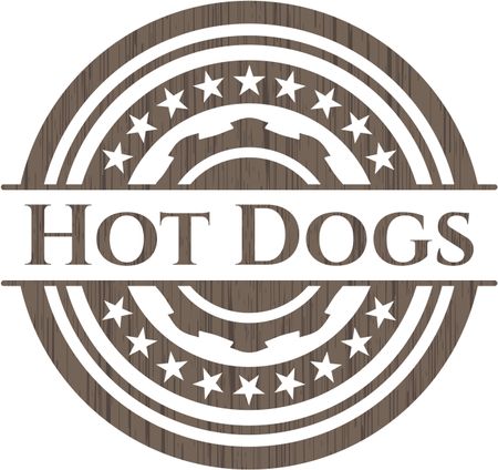 Hot Dogs badge with wood background