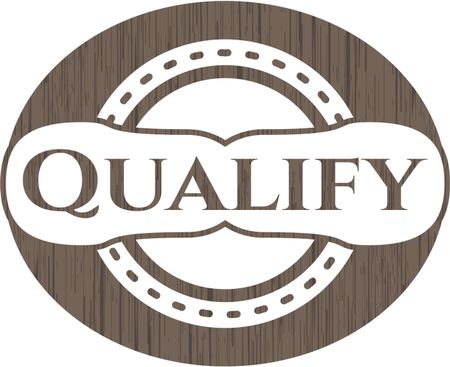 Qualify badge with wood background