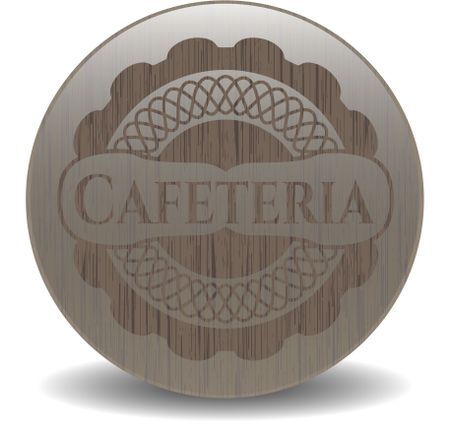 Cafeteria badge with wood background