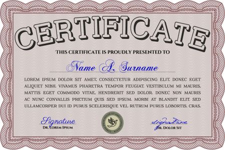 Red Diploma template. Border, frame. Excellent design. With background. 