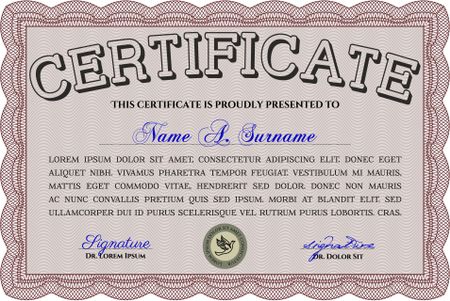 Red Diploma template. Border, frame. Excellent design. With background.