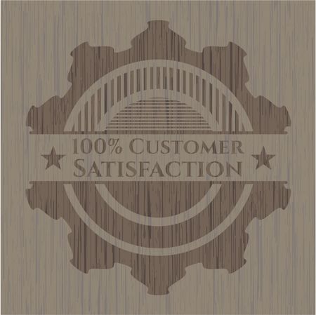 100% Customer Satisfaction badge with wood background