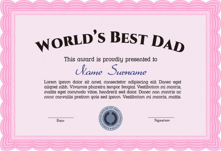 Best Father Award. With linear background. Border, frame. Artistry design. 