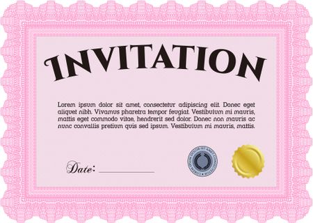 Retro invitation template. With linear background. Border, frame. Artistry design. 