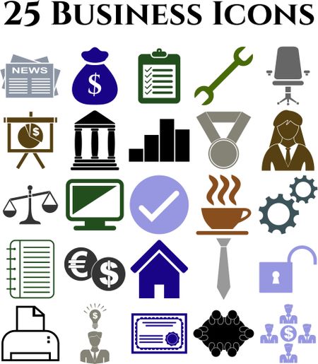 business icon set. 25 icons total. Set of web Icons.