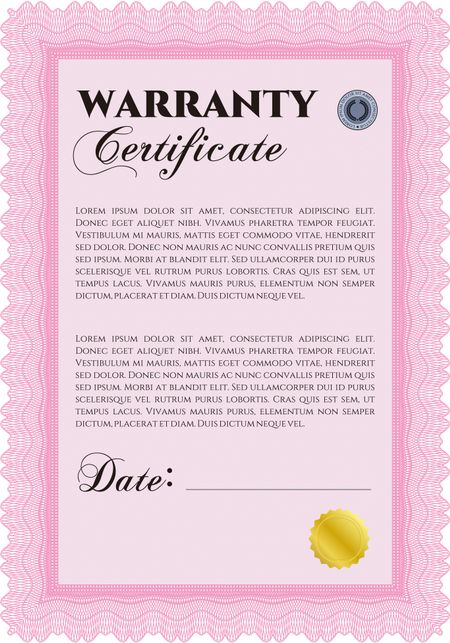 Warranty Certificate. Detailed. Printer friendly. Complex design. 