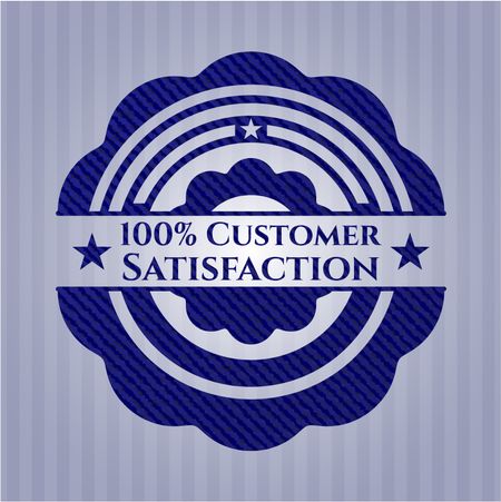 100% Customer Satisfaction badge with jean texture