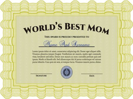 Best Mother Award Template. Elegant design. With guilloche pattern and background. Vector illustration. 