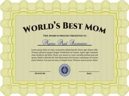 Best Mother Award Template. Elegant design. With guilloche pattern and background. Vector illustration.