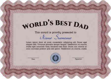 Best Father Award Template. Elegant design. With guilloche pattern and background. Vector illustration. 