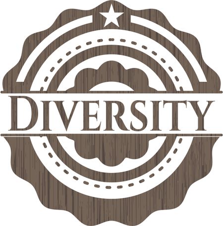 Diversity badge with wood background