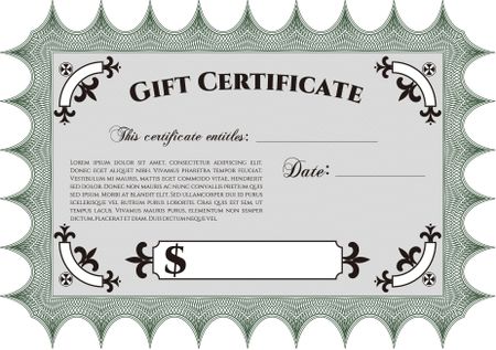 Vector Gift Certificate. Complex background. Excellent design. Customizable, Easy to edit and change colors. 