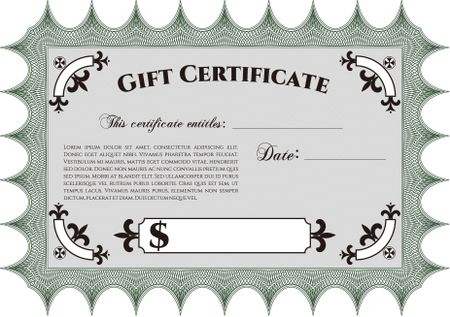 Vector Gift Certificate. Complex background. Excellent design. Customizable, Easy to edit and change colors.