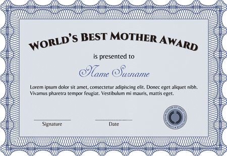 Best Mother Award. Artistry design. With complex linear background. Border, frame. 