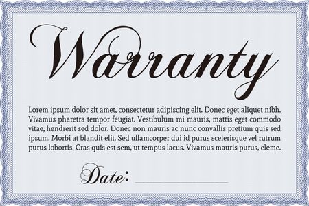 Sample Warranty certificate template. With guilloche pattern and background. Vector illustration. Elegant design. 