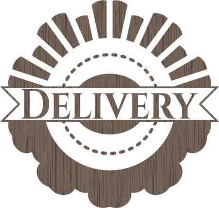 Delivery badge with wooden background