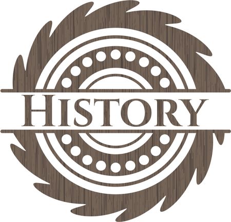 History badge with wooden background