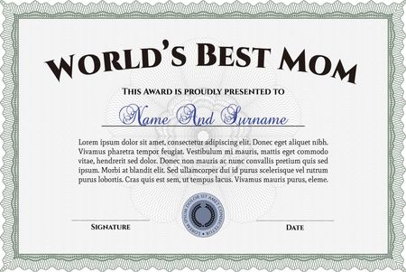 World's Best Mom Award Template. Good design. Customizable, Easy to edit and change colors. With complex background. 