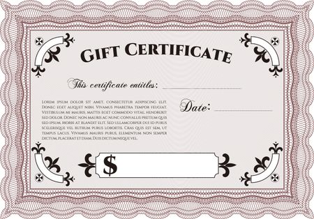 Vector Gift Certificate template. Vector illustration. With complex linear background. Excellent complex design.