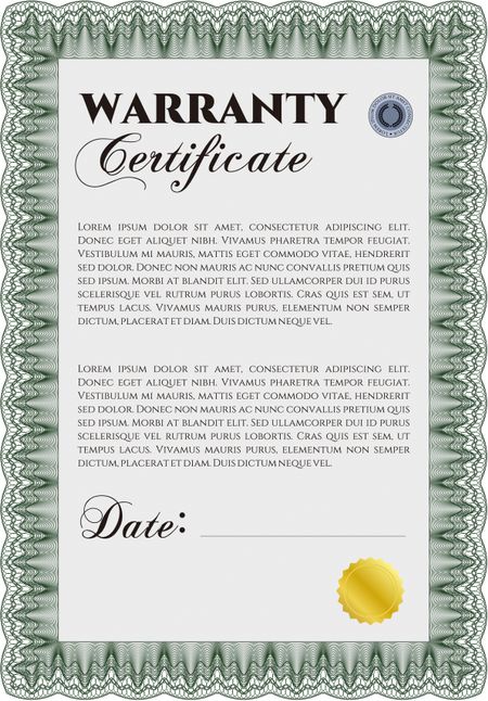 Warranty Certificate template. Detailed. Nice design. Easy to print. 