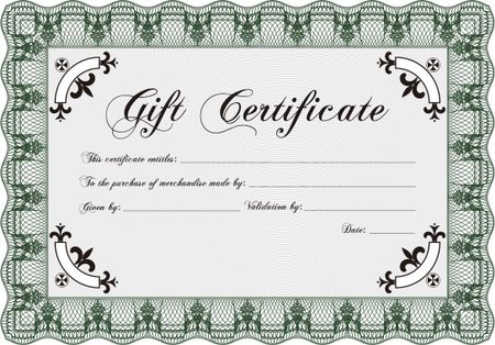 Vector Gift Certificate template. With guilloche pattern and background. Elegant design. Vector illustration. 