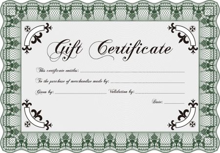 Vector Gift Certificate template. With guilloche pattern and background. Elegant design. Vector illustration.