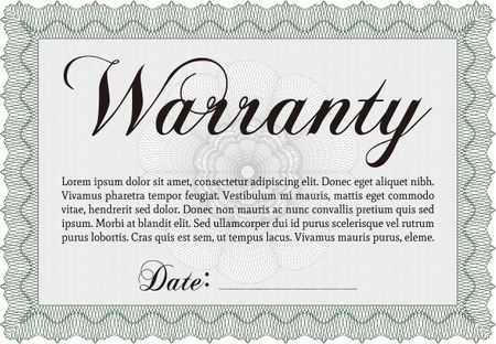 Sample Warranty certificate template. With guilloche pattern. Elegant design. Vector illustration. 